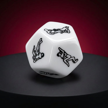 Dé Kamasutra Lovensia à 12 faces, jeu érotique pour pimenter les soirées en couple avec différentes positions illustrées.