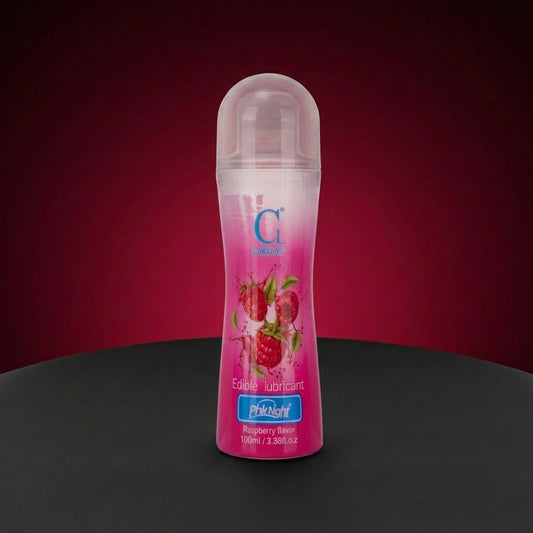Lubrifiant Lovensia à base d'eau saveur framboise, format 100 ml, formule douce et transparente compatible avec les accessoires en silicone
