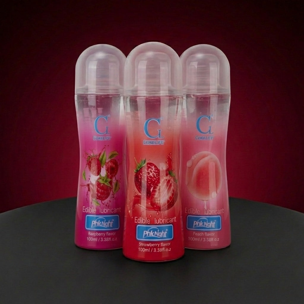 Pack de 3 lubrifiants aromatisés Lovensia (Fraise, Pêche, Framboise) de 100 ml, formule à base d'eau respectueuse du corps et compatible avec les sextoys.