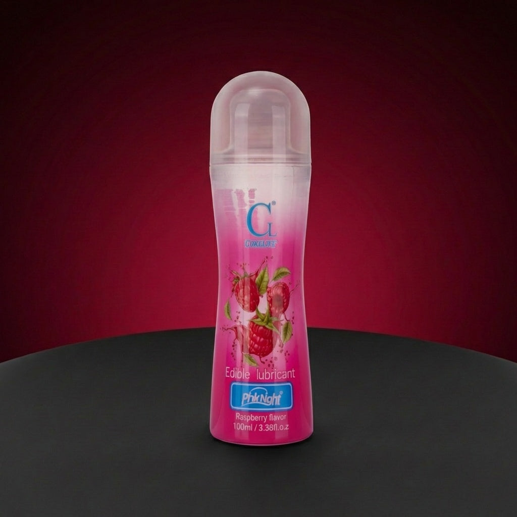 Lubrifiant Lovensia à base d'eau saveur framboise, format 100 ml, formule douce et transparente compatible avec les accessoires en silicone