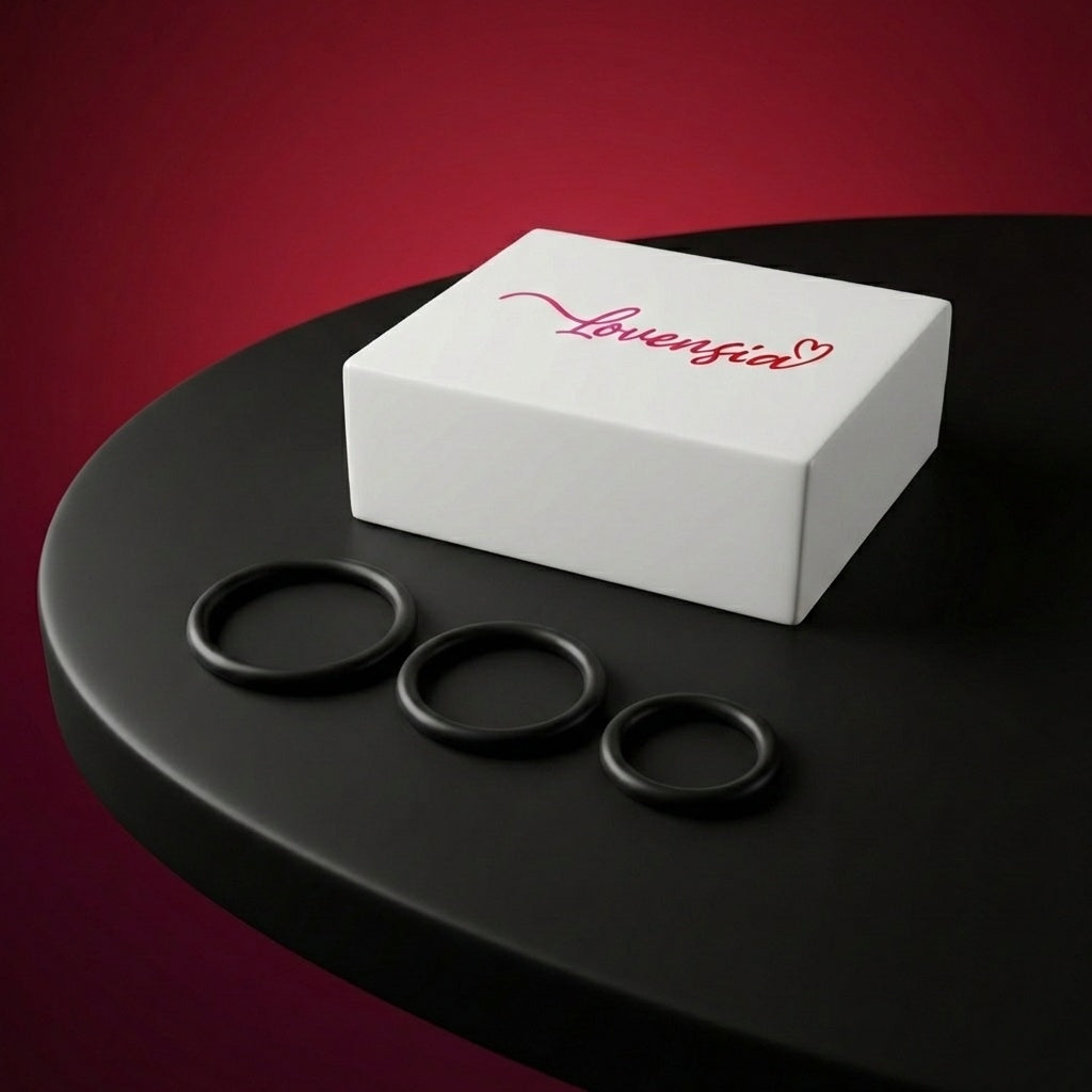 Lot de 3 anneaux péniens Lovensia en silicone extensible, différentes tailles pour un confort optimal et un maintien prolongé