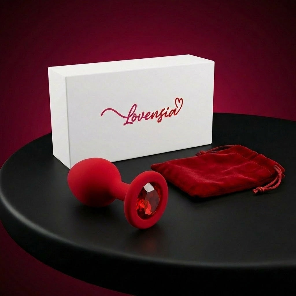 Plug anal Lovensia en silicone avec bijou étincelant, taille M, entièrement étanche et livré avec son étui de rangement discret.
