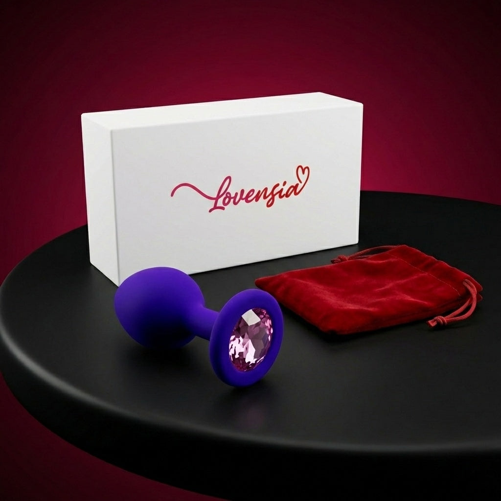 Plug anal Lovensia en silicone avec bijou étincelant, taille M, entièrement étanche et livré avec son étui de rangement discret.