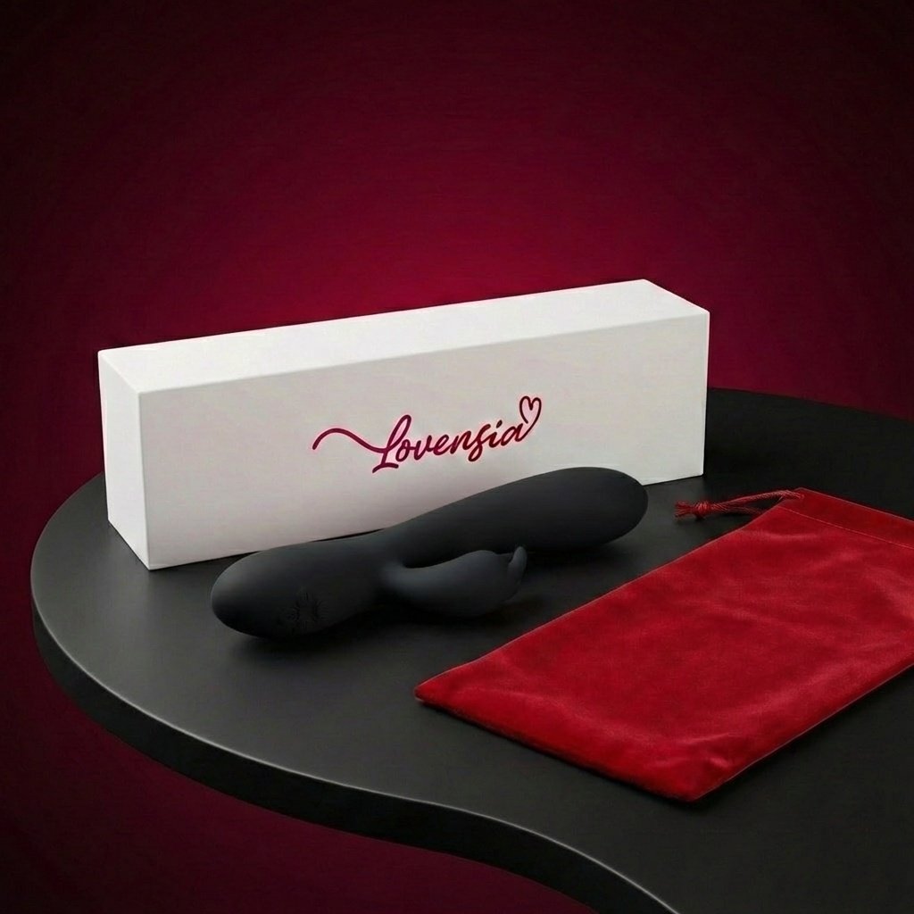 Vibromasseur Rabbit triple stimulation Lovensia avec fonction chauffante, 16 modes de vibration et recharge USB.
