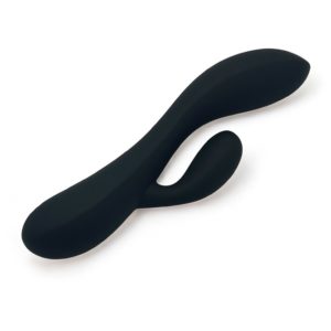 Vibromasseur Rabbit noir en silicone, double stimulation clitoridienne et point G
