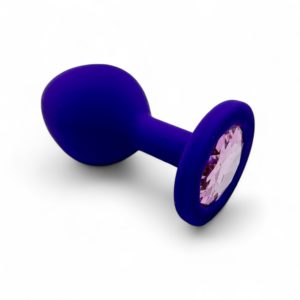 Plug anal en silicone violet taille S avec bijou acrylique amovible